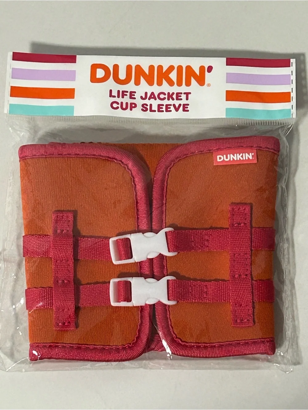 NEW!! Authentic Limited Edition Dunkin Life Jacket Cup Sleeve- (NWT)